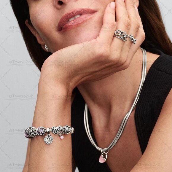 Pandora Sparkling Heart Double Dangle Charm - Picture 6 of 6